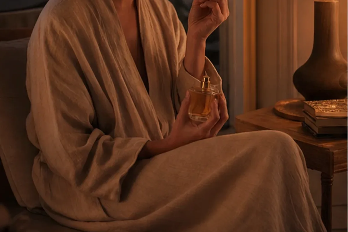 Redaktioneller Beauty-Moment zur Ausgangslage bei Sommerparfum bei kaltem Wetter