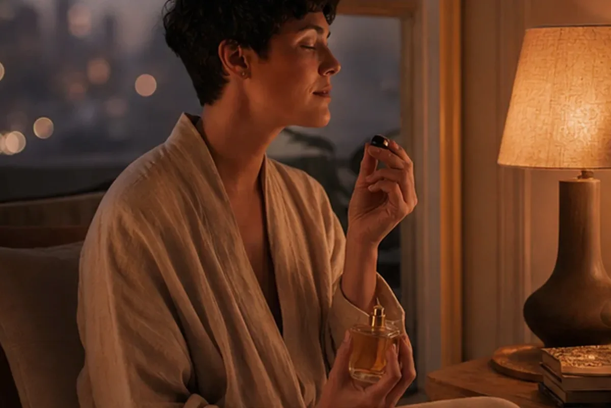 Authentischer Wohlfühlmoment passend zum Beauty-Thema Abendduft bei warmem Wetter