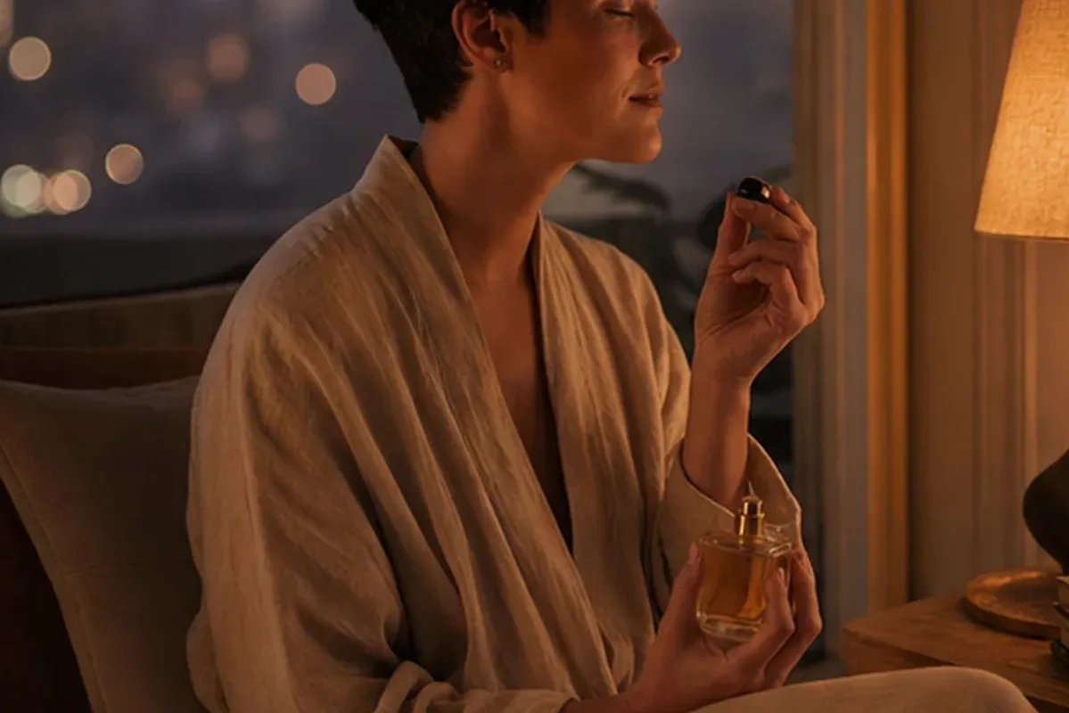 Authentischer Wohlfühlmoment passend zum Beauty-Thema Holziger Duft für sensible Nasen