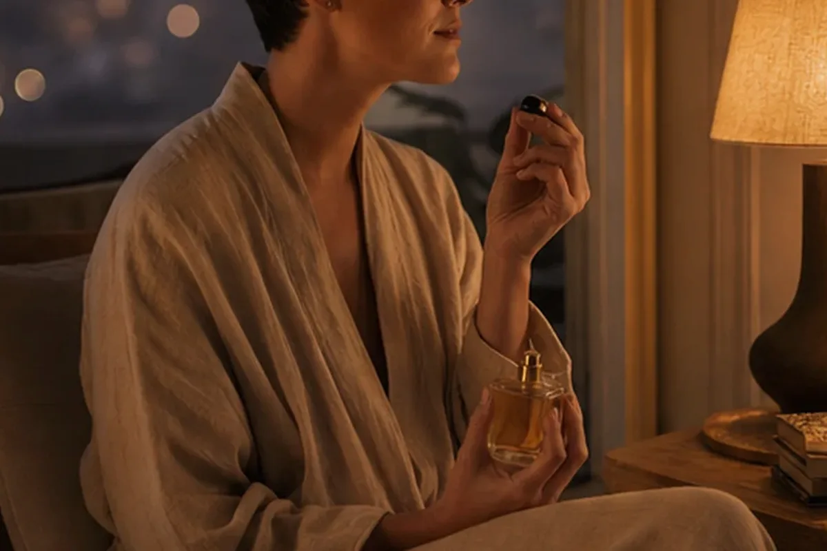Authentischer Wohlfühlmoment passend zum Beauty-Thema Sommerparfum bei kaltem Wetter