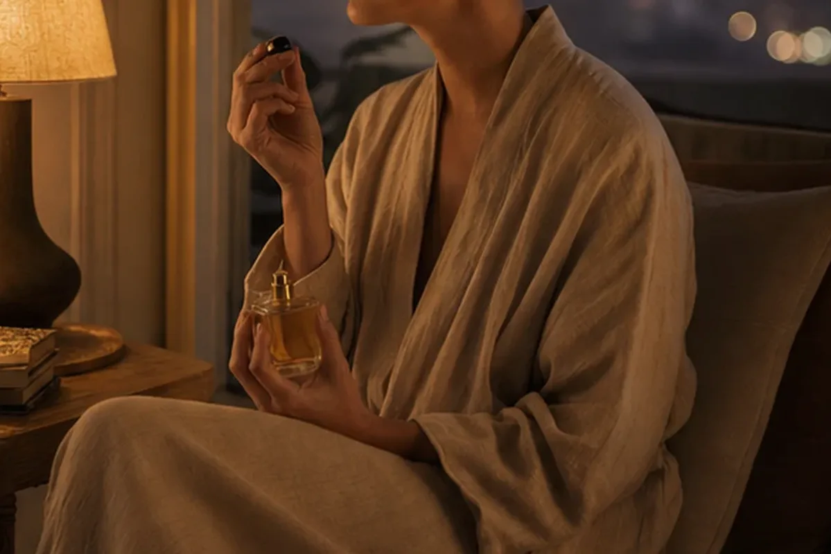 Emotionaler und authentischer Anwendungsmoment rund um Eau de Parfum bei kleinem Budget