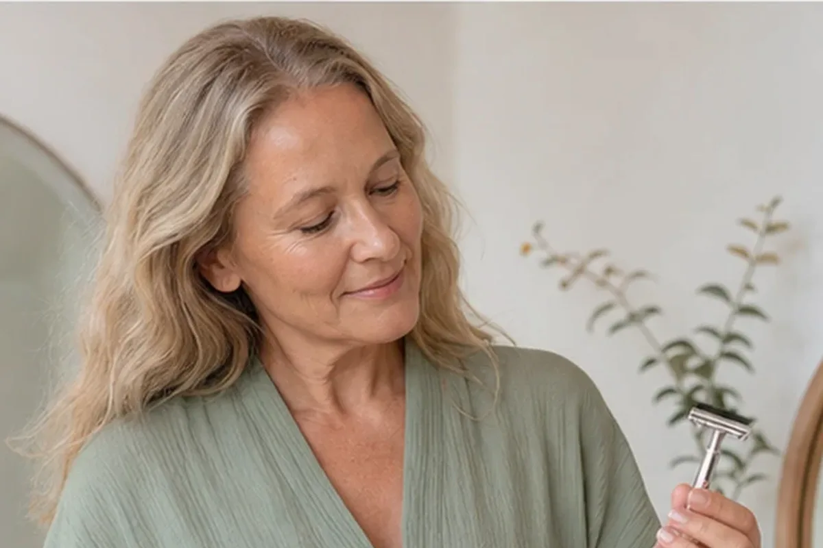 Authentischer Wohlfühlmoment passend zum Beauty-Thema Gesichtsrasierer für empfindliche Haut