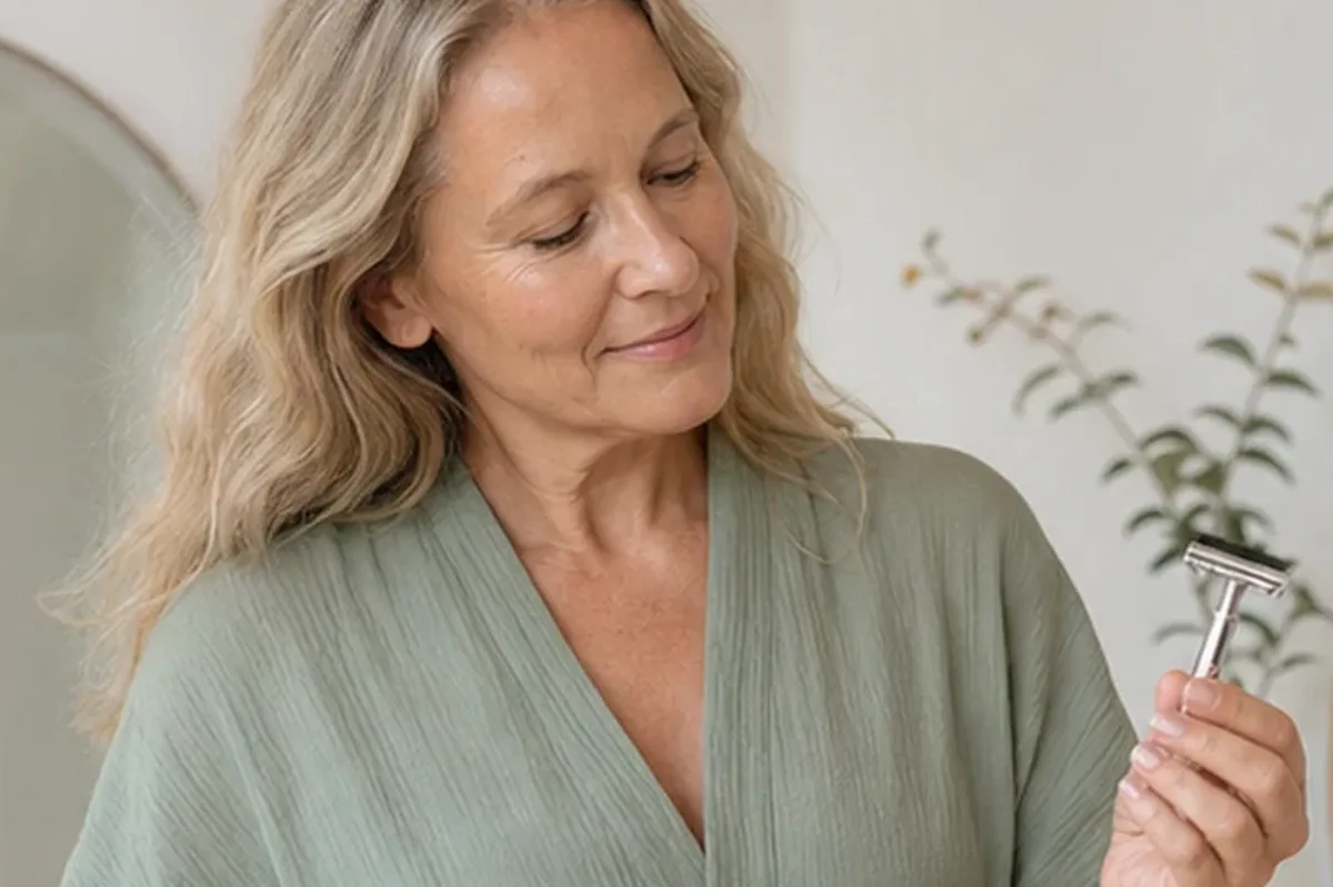Emotionaler und authentischer Anwendungsmoment rund um Body-Trimmer für dunkle Haare
