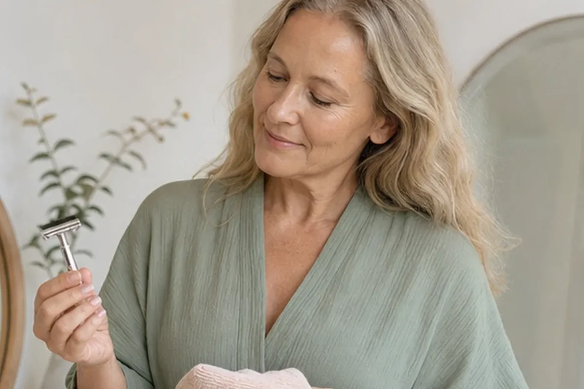 Emotionaler und authentischer Anwendungsmoment rund um Peeling vor der Rasur für langanhaltende Glätte