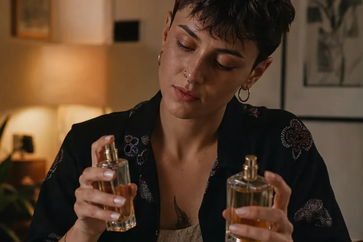 Emotionaler und authentischer Anwendungsmoment rund um Unisex-Parfum für einen minimalistischen Stil