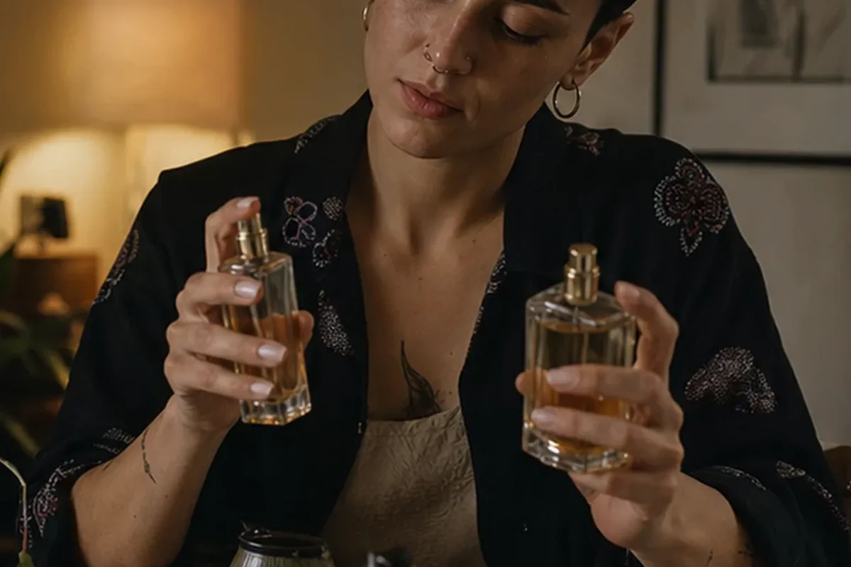 Emotionaler und authentischer Anwendungsmoment rund um Eau de Toilette bei kleinem Budget