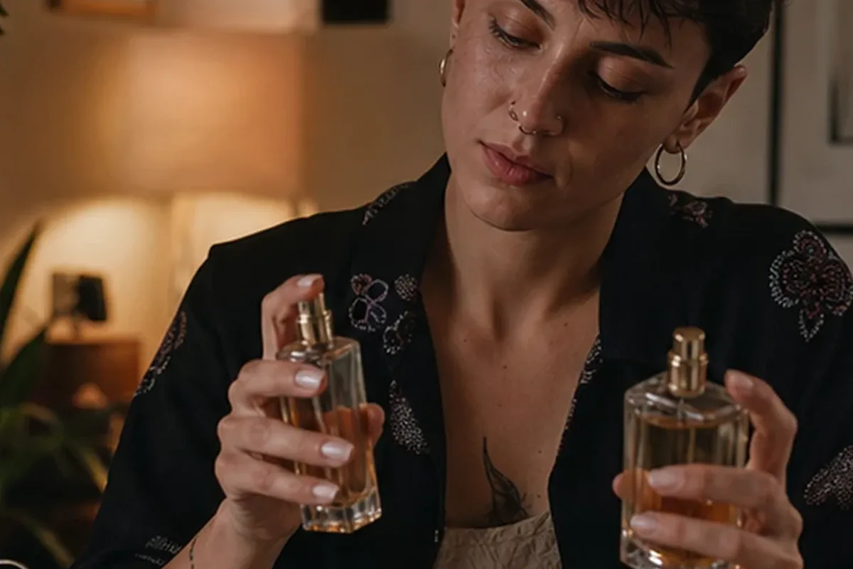Emotionaler und authentischer Anwendungsmoment rund um Eau de Parfum bei kleinem Budget