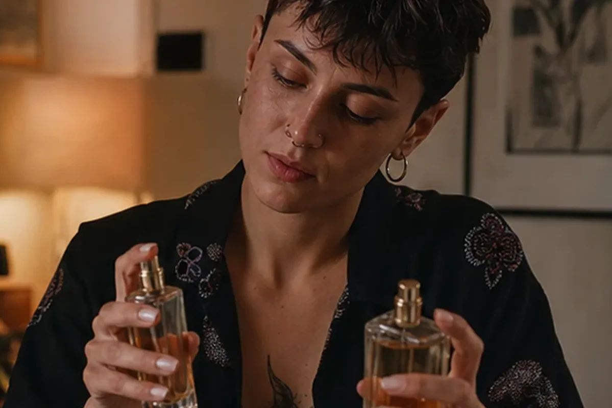 Emotionaler und authentischer Anwendungsmoment rund um Winterparfum bei kleinem Budget