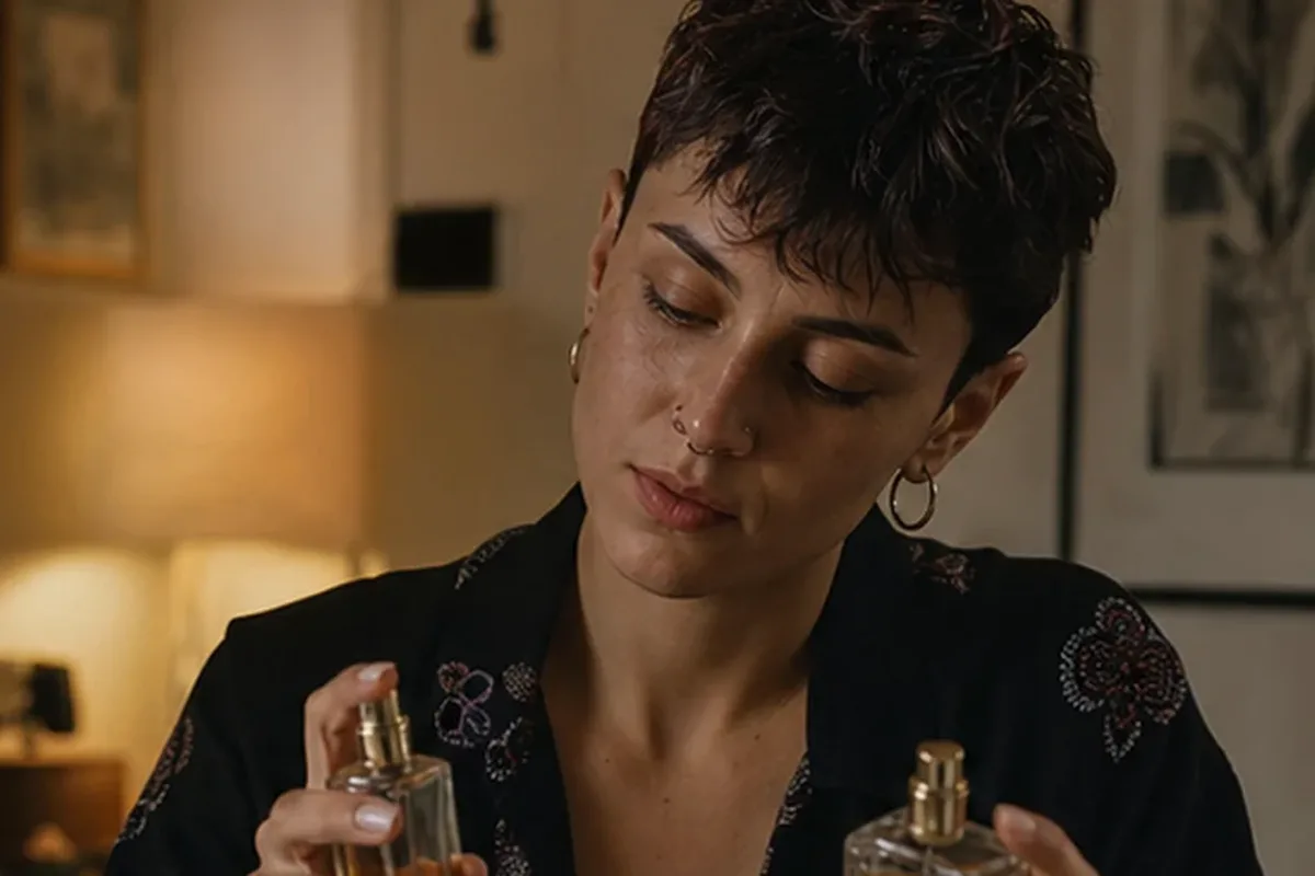 Emotionaler und authentischer Anwendungsmoment rund um Unisex-Parfum für einen eleganten Stil