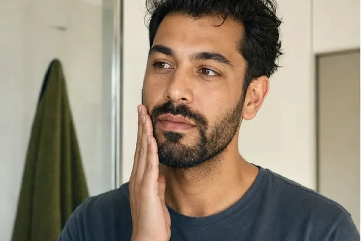 Authentischer Wohlfühlmoment passend zum Beauty-Thema Barttrimmer für fettige Haut