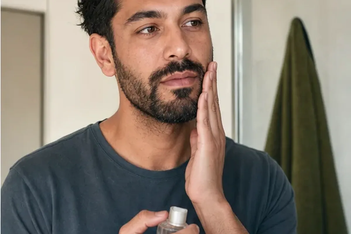 Authentischer Wohlfühlmoment passend zum Beauty-Thema Männer-Gesichtsreiniger bei wenig Zeit