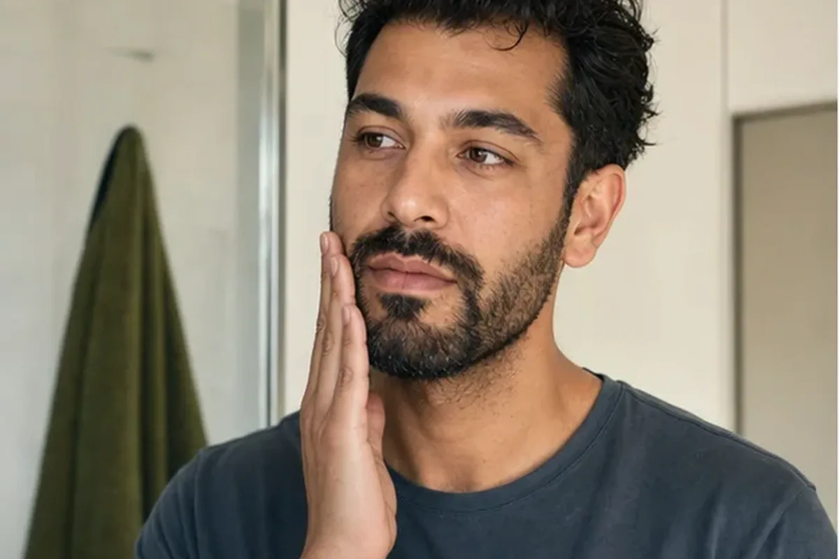 Emotionaler und authentischer Anwendungsmoment rund um Männer-Gesichtscreme für fettige Haut