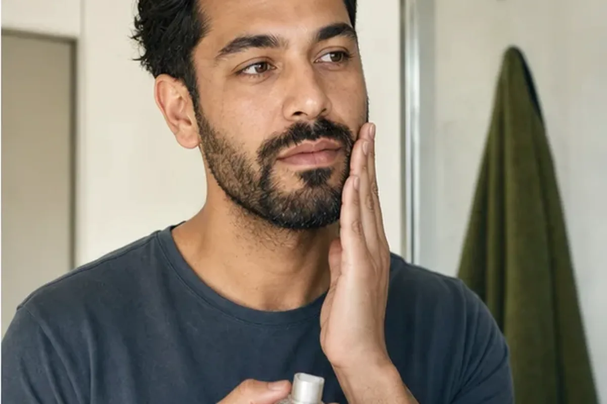 Emotionaler und authentischer Anwendungsmoment rund um Männer-Gesichtsreiniger für fettige Haut