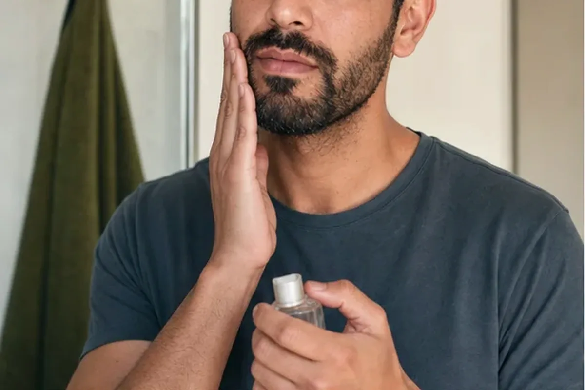 Authentischer Wohlfühlmoment passend zum Beauty-Thema Männer-Shampoo für fettige Haut