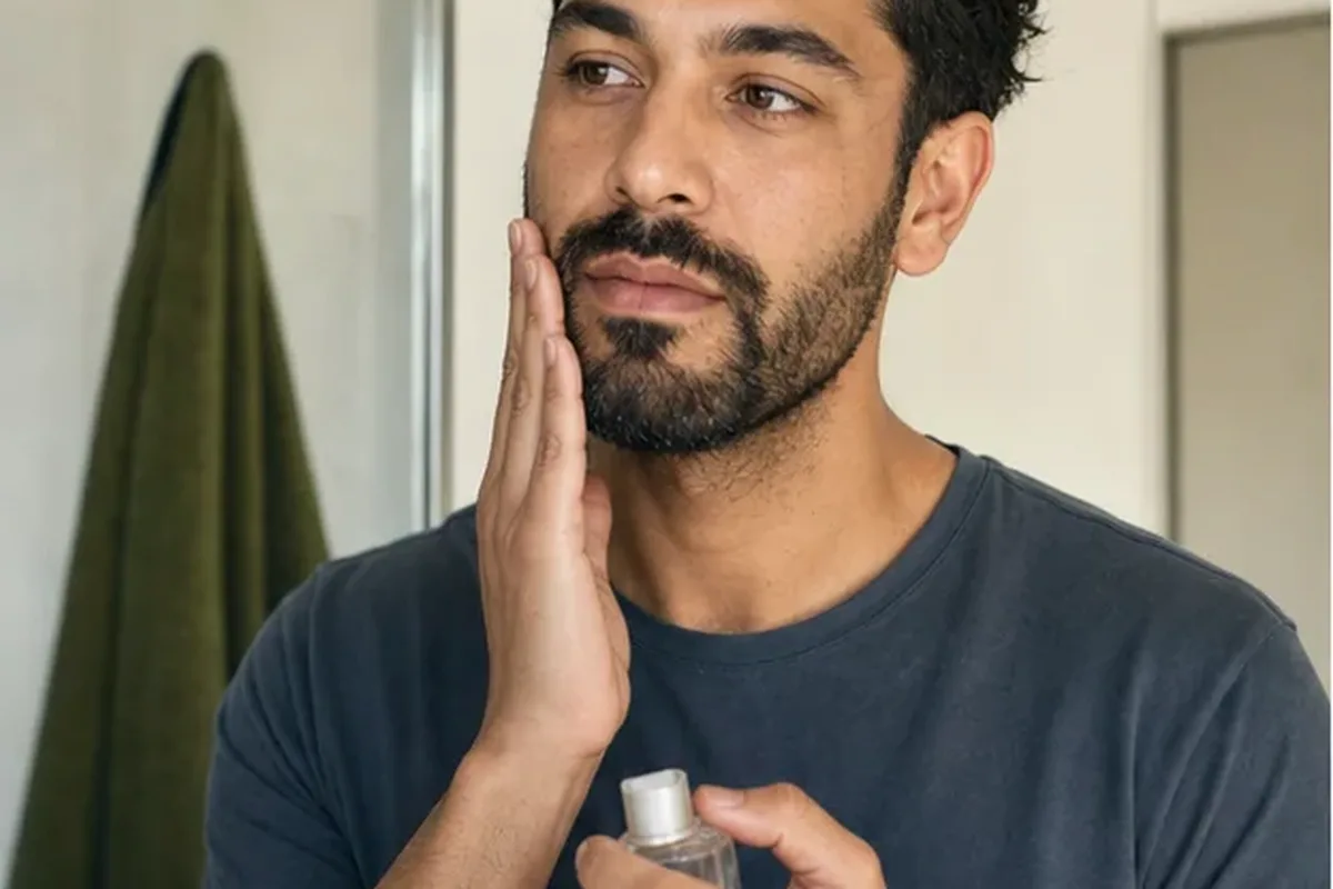 Authentischer Wohlfühlmoment passend zum Beauty-Thema Barttrimmer für empfindliche Haut