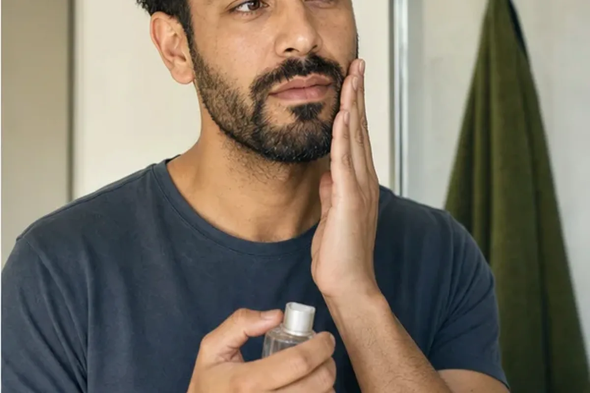 Authentischer Wohlfühlmoment passend zum Beauty-Thema Männer-Gesichtscreme bei wenig Zeit