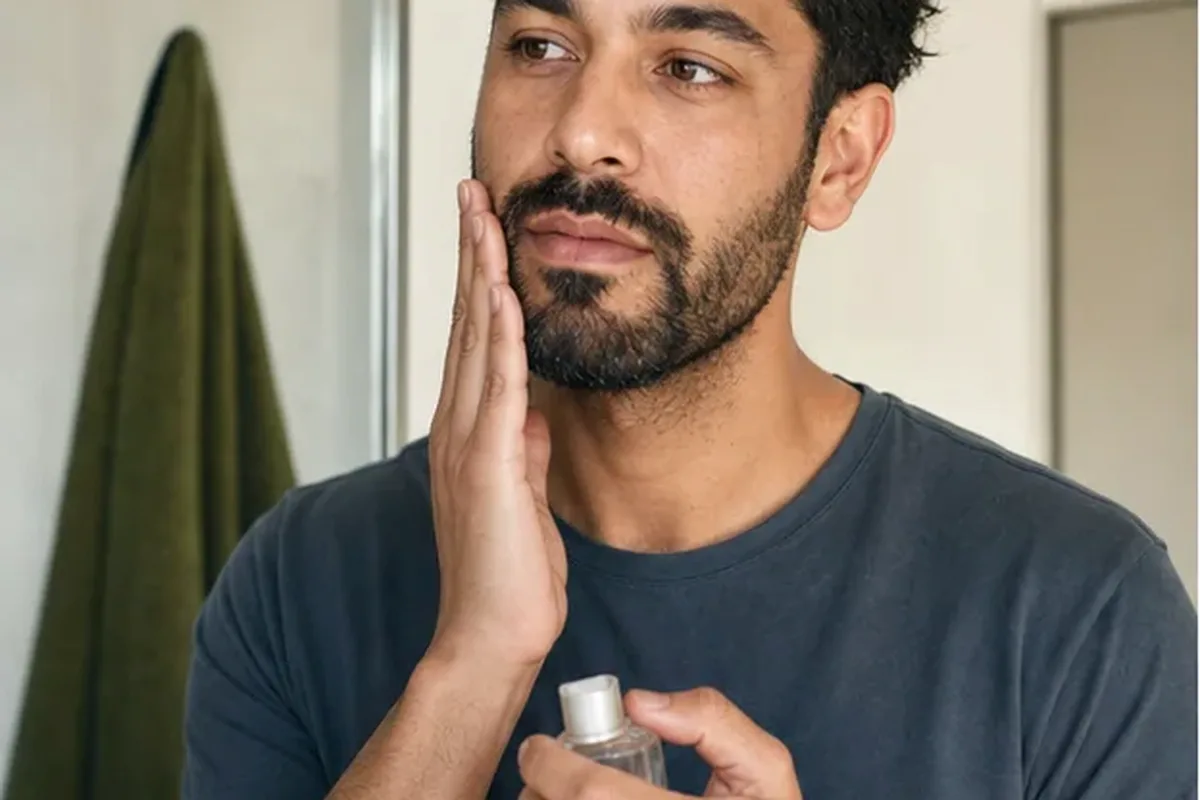 Emotionaler und authentischer Anwendungsmoment rund um Männer-Gesichtscreme für empfindliche Haut