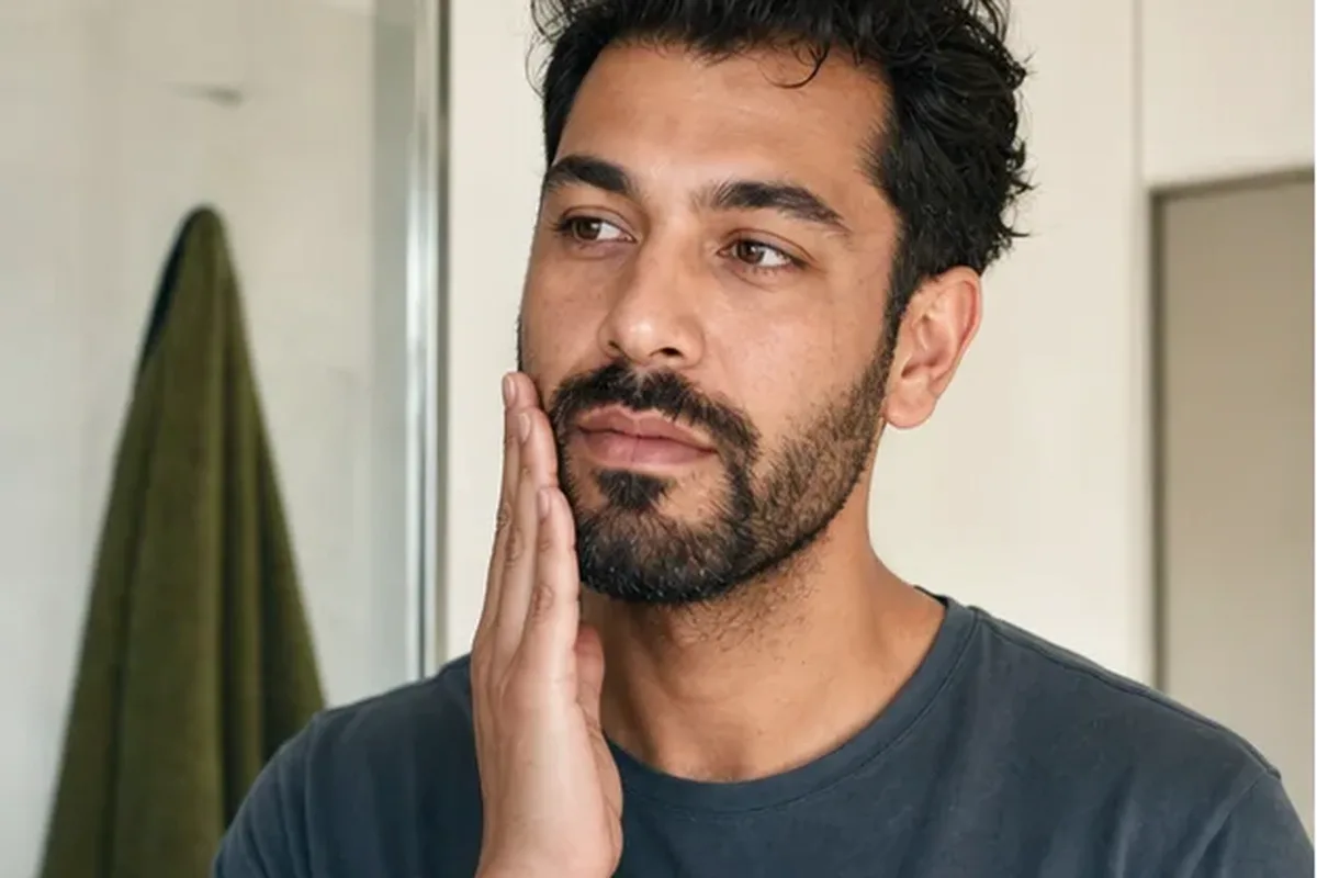 Authentischer Wohlfühlmoment passend zum Beauty-Thema Männer-Körperpflege für trockene Haut