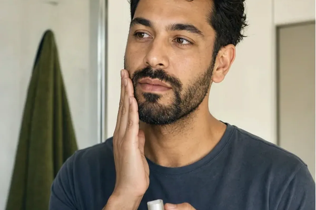 Redaktionelle Detailaufnahme zur Orientierung bei Bartshampoo für fettige Haut