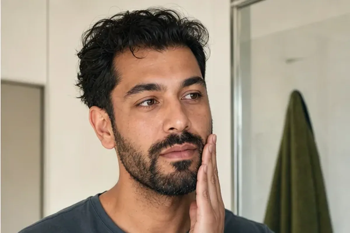 Emotionaler und authentischer Anwendungsmoment rund um Männer-Körperpflege für trockene Haut