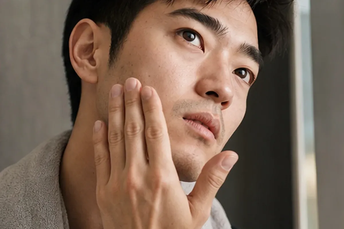 Emotionaler und authentischer Anwendungsmoment rund um After Shave bei wenig Zeit