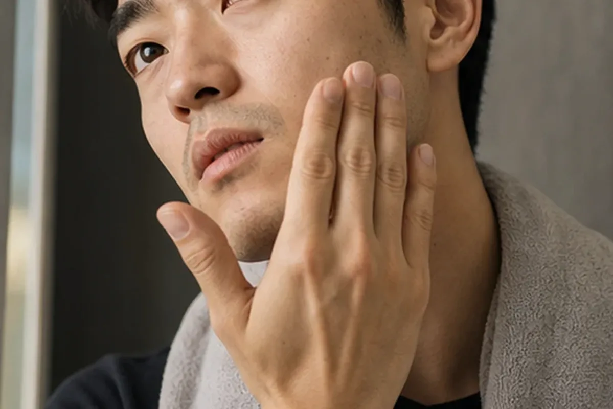 Authentischer Wohlfühlmoment passend zum Beauty-Thema After Shave für empfindliche Haut