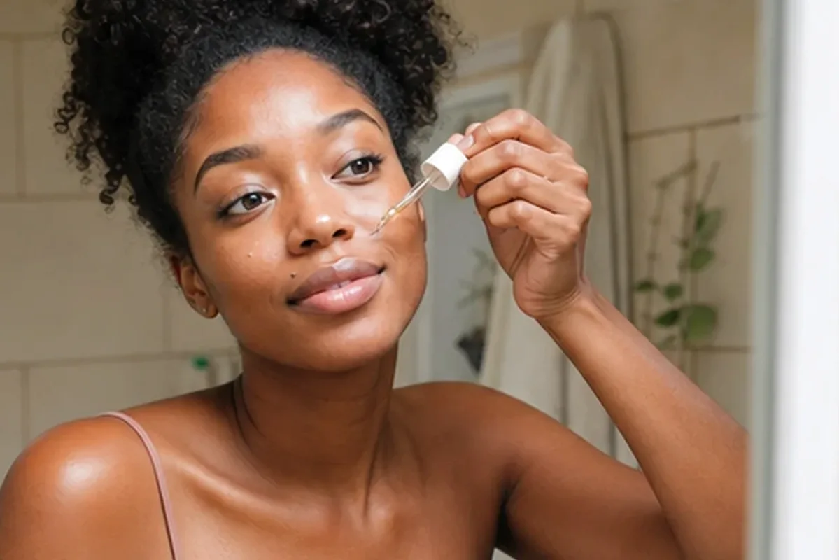 Authentischer Wohlfühlmoment passend zum Beauty-Thema Vitamin-C-Serum für fettige Haut