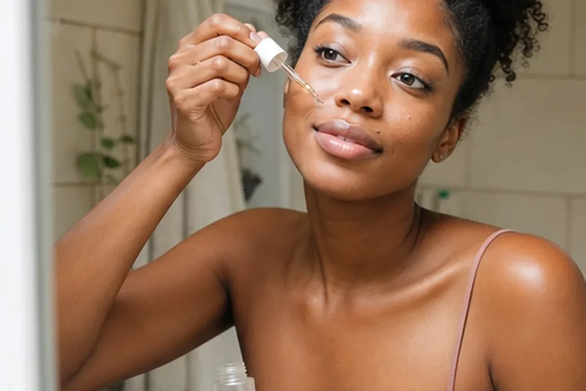 Authentischer Wohlfühlmoment passend zum Beauty-Thema Vitamin-C-Serum bei ersten Fältchen