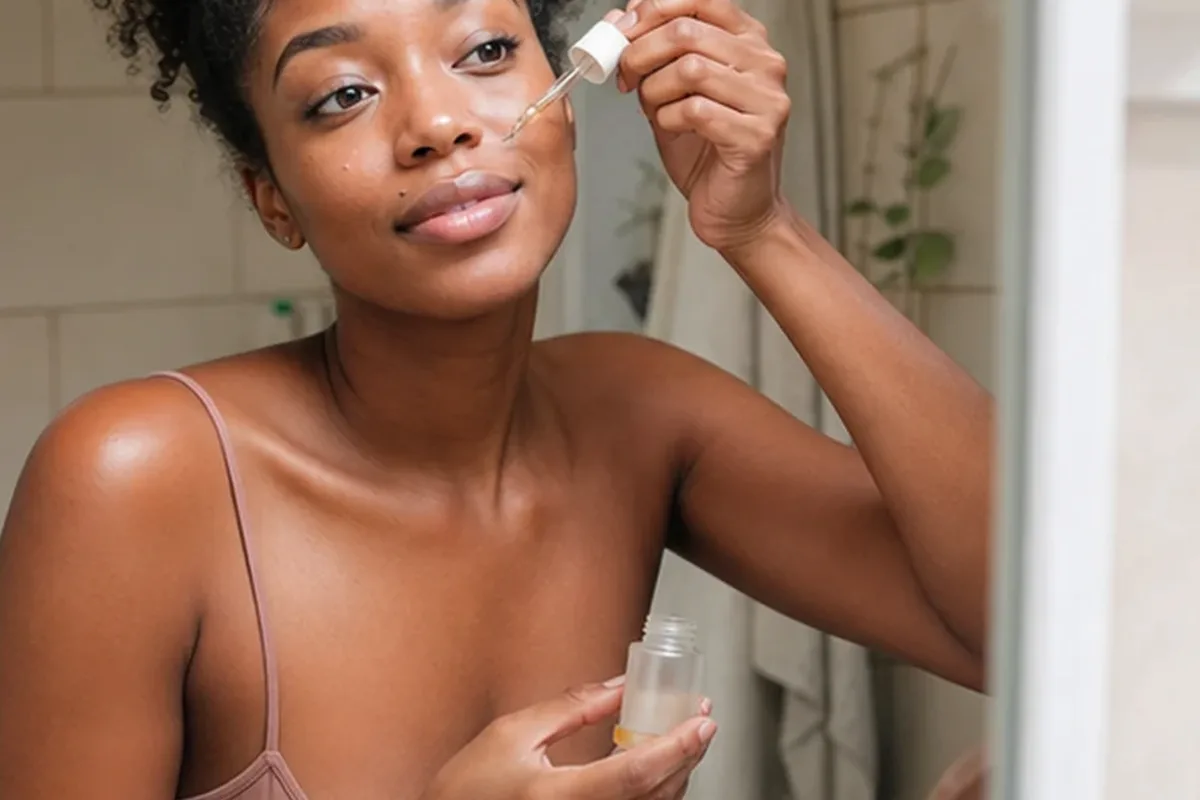 Authentischer Wohlfühlmoment passend zum Beauty-Thema Retinol-Serum bei ersten Fältchen