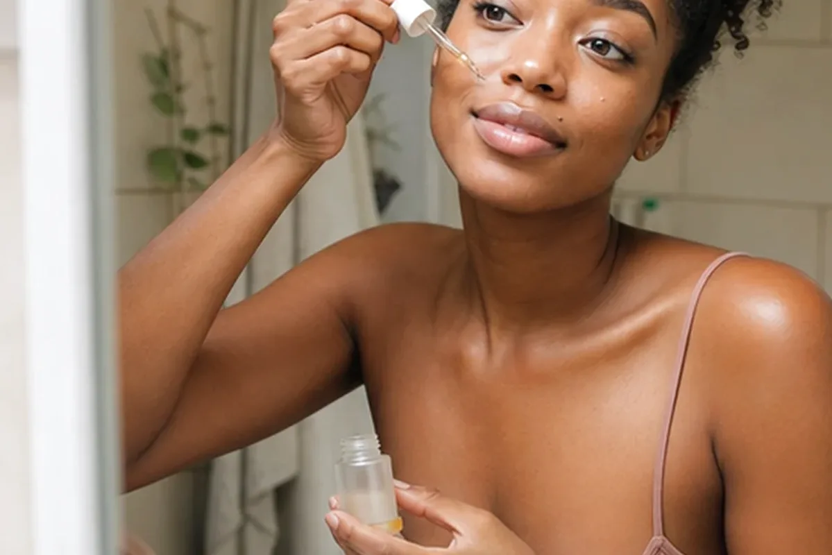 Authentischer Wohlfühlmoment passend zum Beauty-Thema Retinol-Serum bei Pigmentflecken