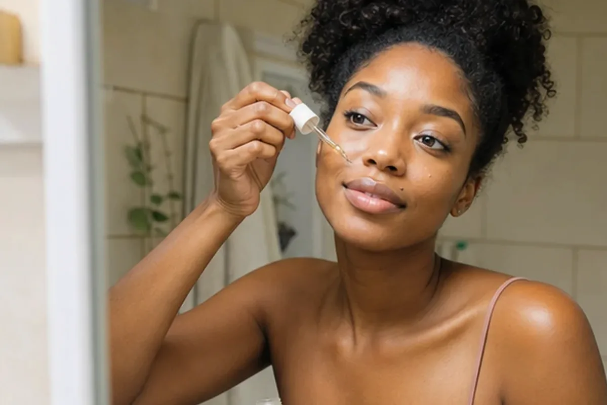 Authentischer Wohlfühlmoment passend zum Beauty-Thema Niacinamid-Serum bei Pigmentflecken