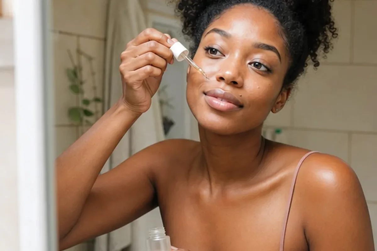 Authentischer Wohlfühlmoment passend zum Beauty-Thema Retinol-Serum für unreine Haut