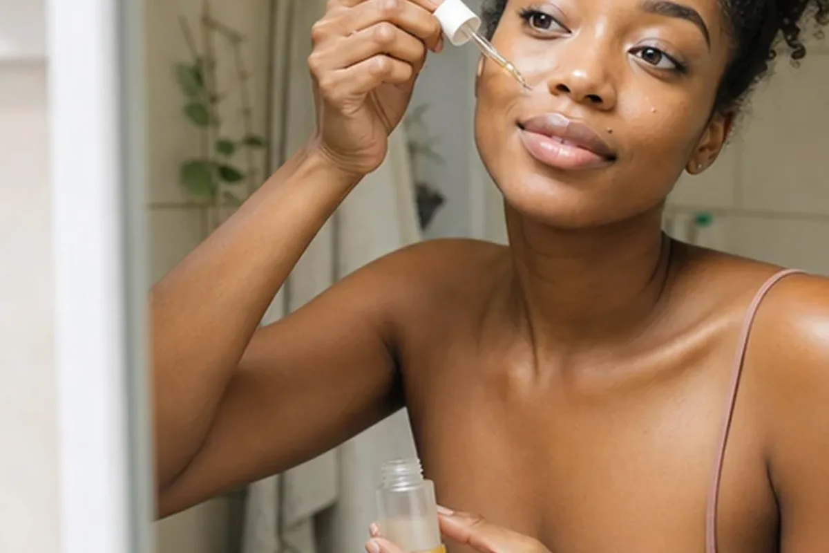 Hochwertige Beauty-Inszenierung zu Auswahlkriterien für Anti-Aging-Routine bei Pigmentflecken