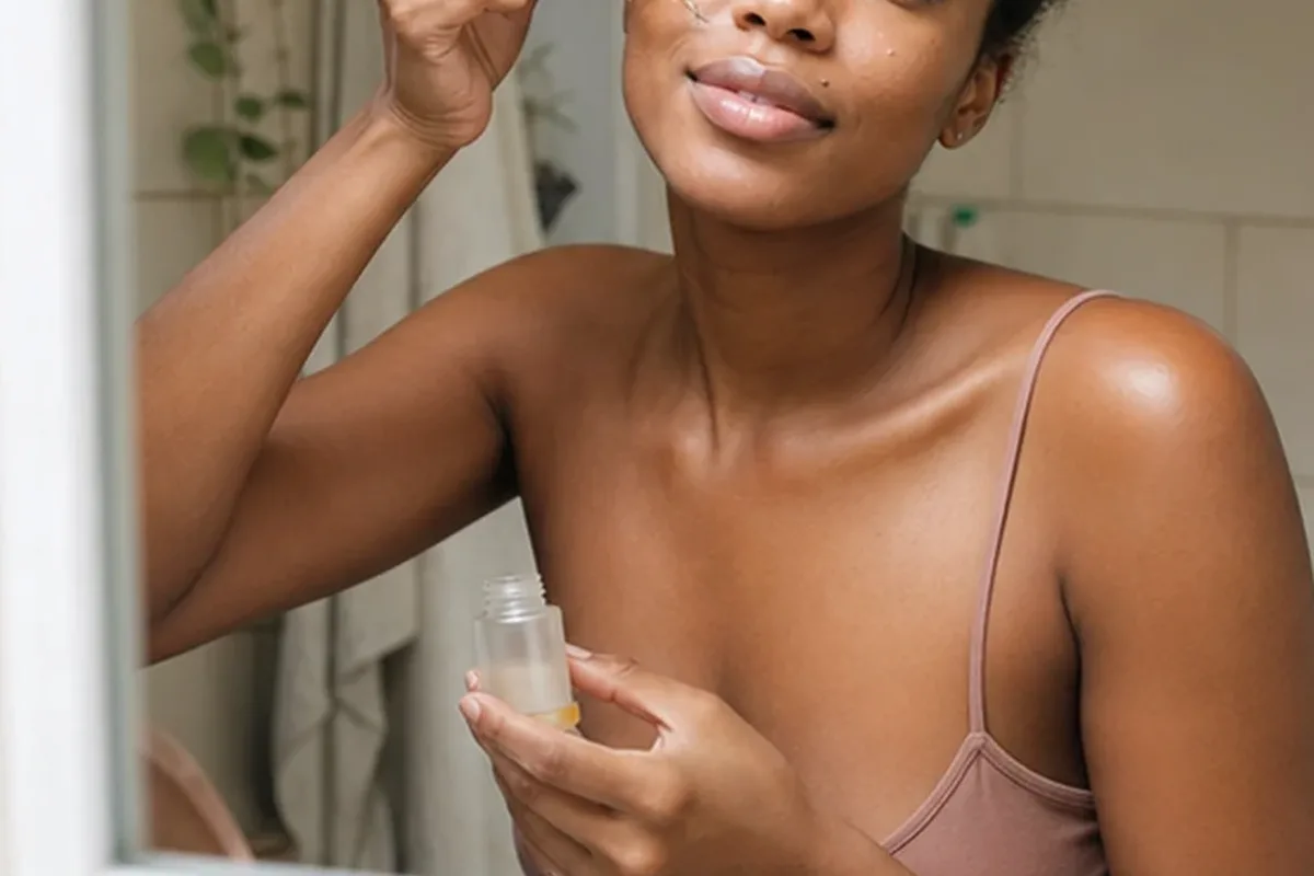 Authentischer Wohlfühlmoment passend zum Beauty-Thema Gesichtscreme für unreine Haut