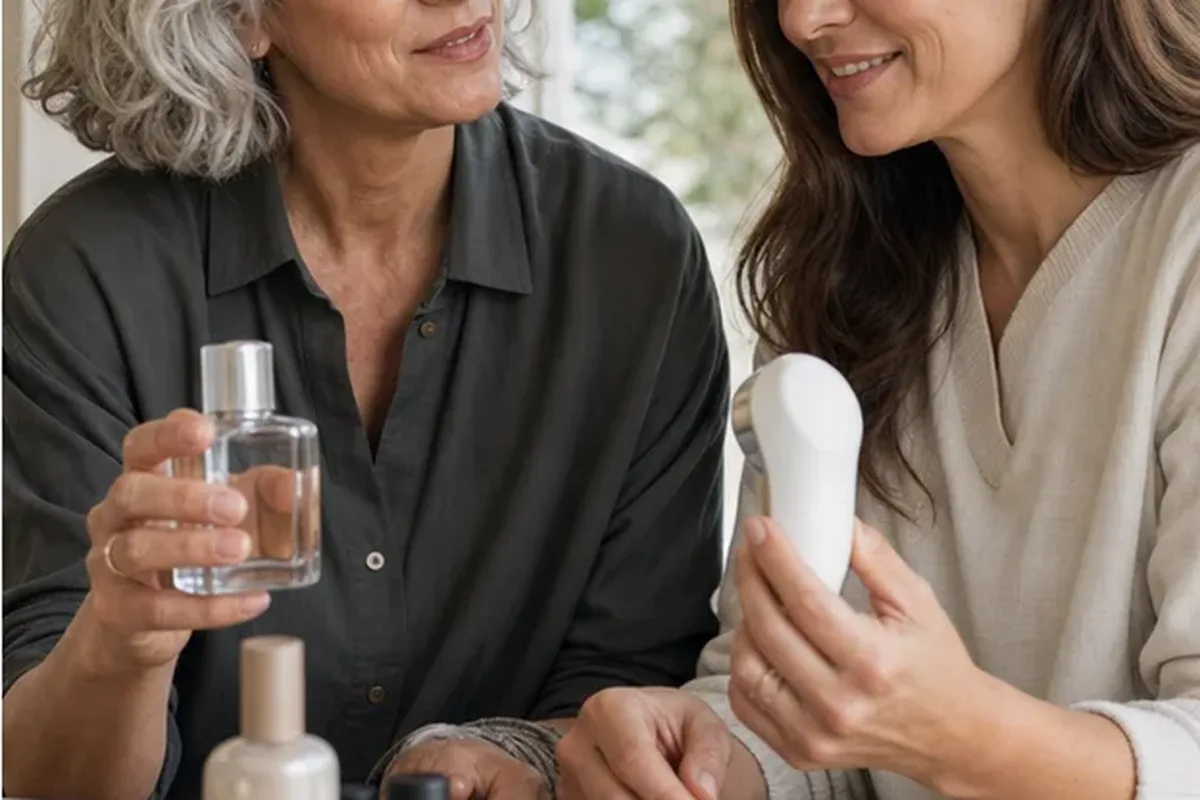Authentischer Wohlfühlmoment passend zum Beauty-Thema Gesichtsreinigungsbürste bei wenig Zeit