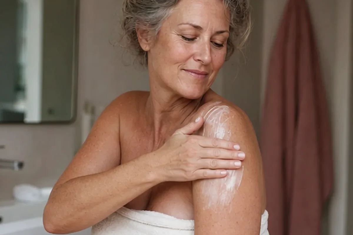 Authentischer Wohlfühlmoment passend zum Beauty-Thema Body Butter für raue Haut