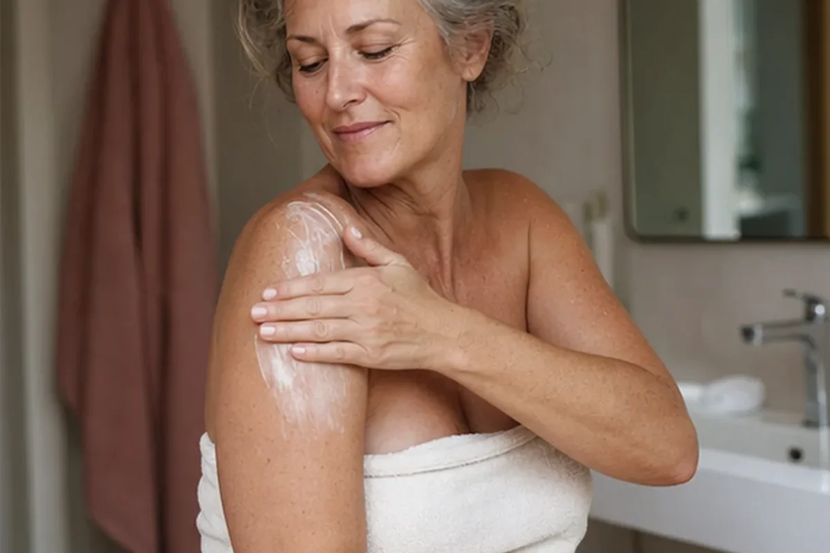 Authentischer Wohlfühlmoment passend zum Beauty-Thema Körperöl für trockene Haut