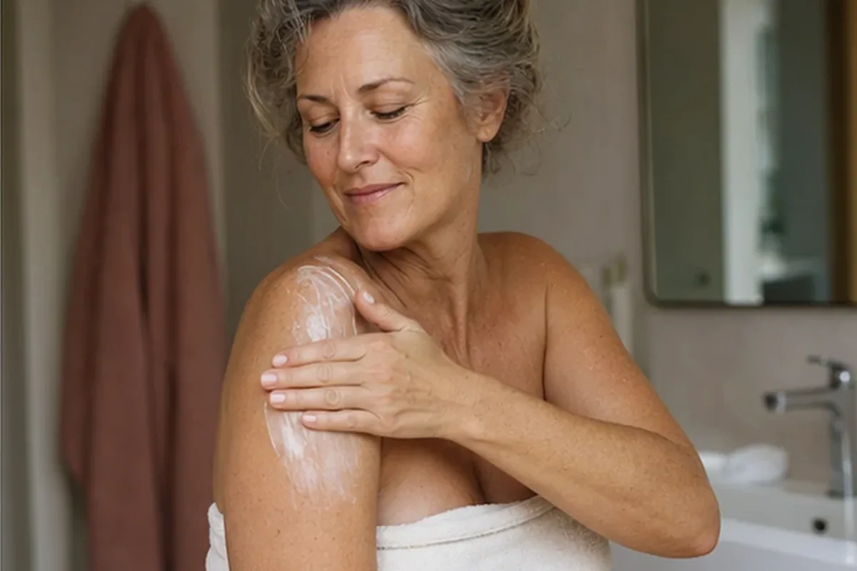 Authentischer Wohlfühlmoment passend zum Beauty-Thema Körperlotion bei brüchigen Nägeln