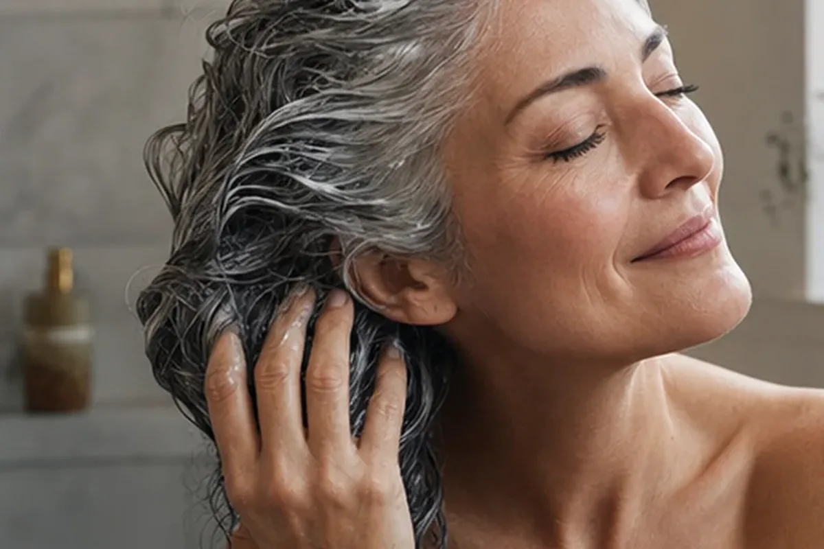 Authentischer Wohlfühlmoment passend zum Beauty-Thema Haartrockner bei Frizz