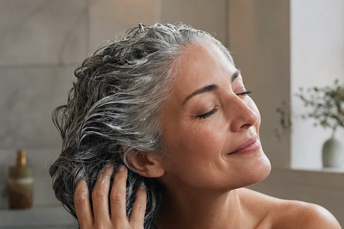 Authentischer Wohlfühlmoment passend zum Beauty-Thema Trockenshampoo bei fettigem Ansatz
