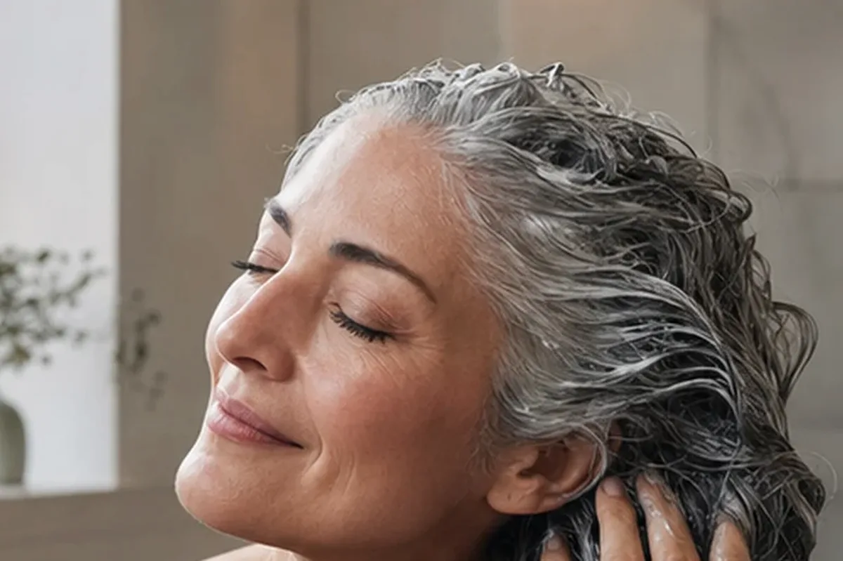 Emotionaler und authentischer Anwendungsmoment rund um Volumenspray bei fettigem Ansatz