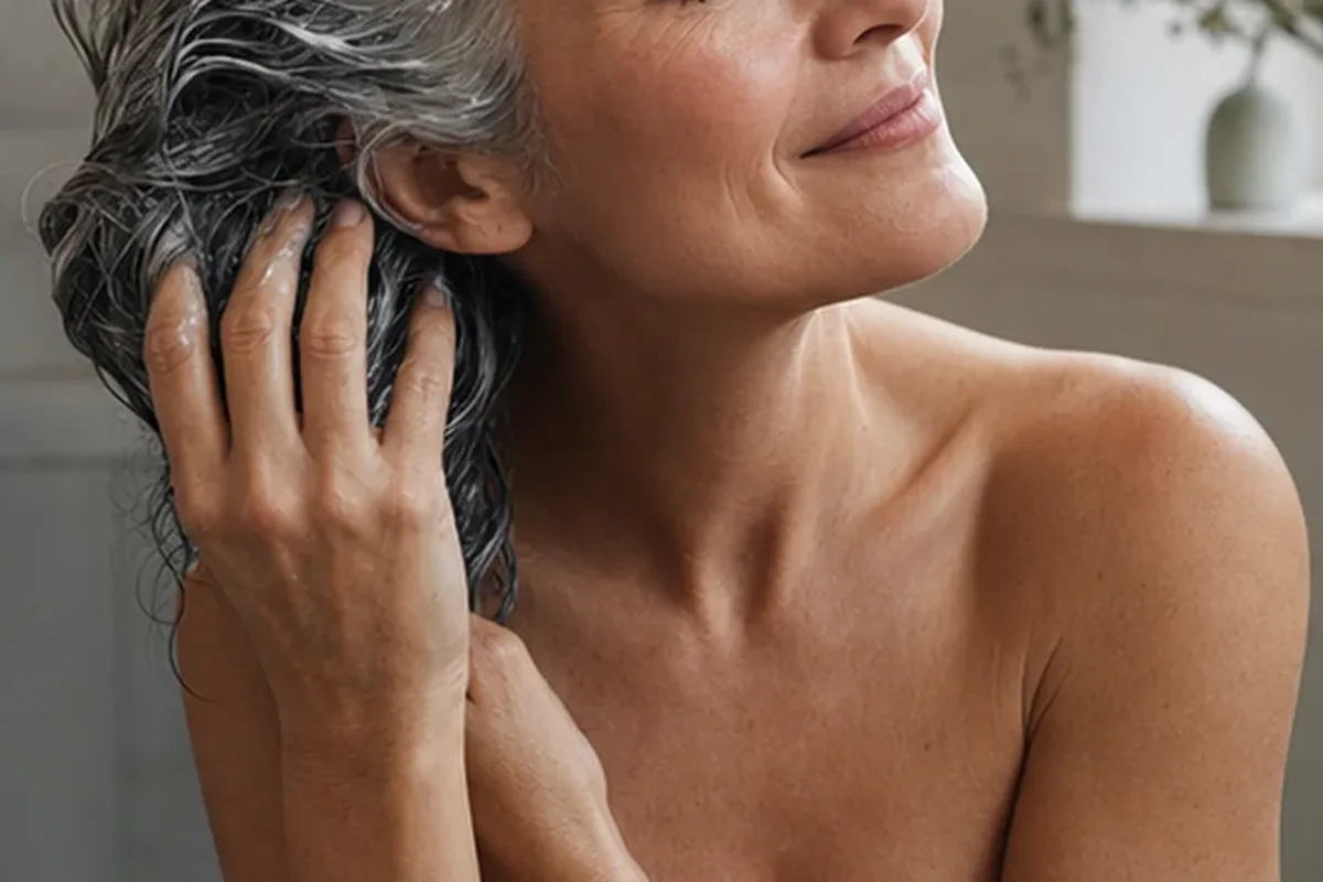 Emotionaler und authentischer Anwendungsmoment rund um Conditioner für empfindliche Kopfhaut