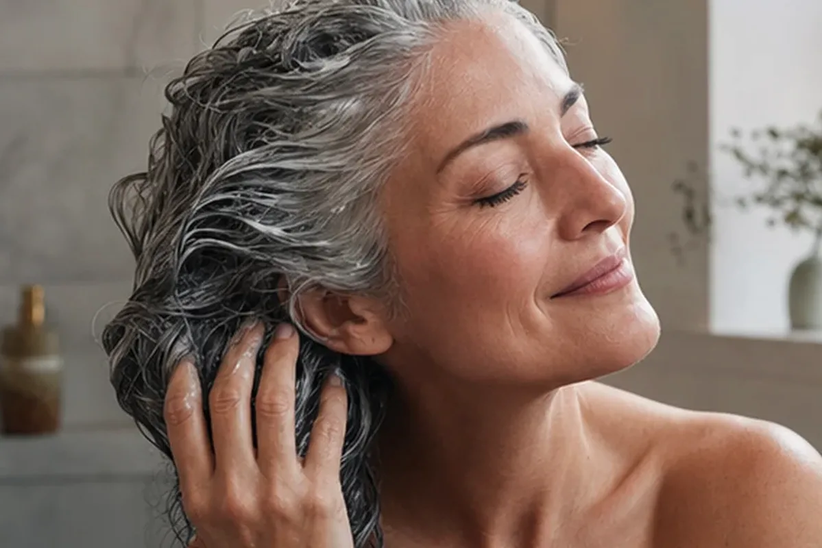 Authentischer Wohlfühlmoment passend zum Beauty-Thema Mildes Shampoo für feines Haar