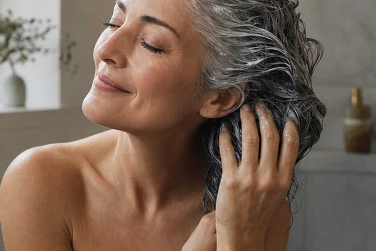 Emotionaler und authentischer Anwendungsmoment rund um Anti-Frizz-Pflege bei Frizz
