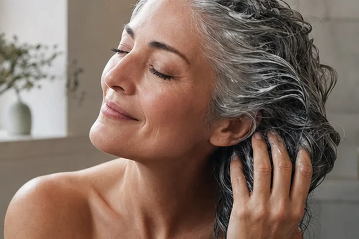 Emotionaler und authentischer Anwendungsmoment rund um Tiefenreinigungsshampoo bei Frizz