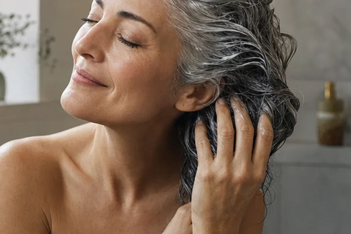Authentischer Wohlfühlmoment passend zum Beauty-Thema Volumenspray für trockenes Haar