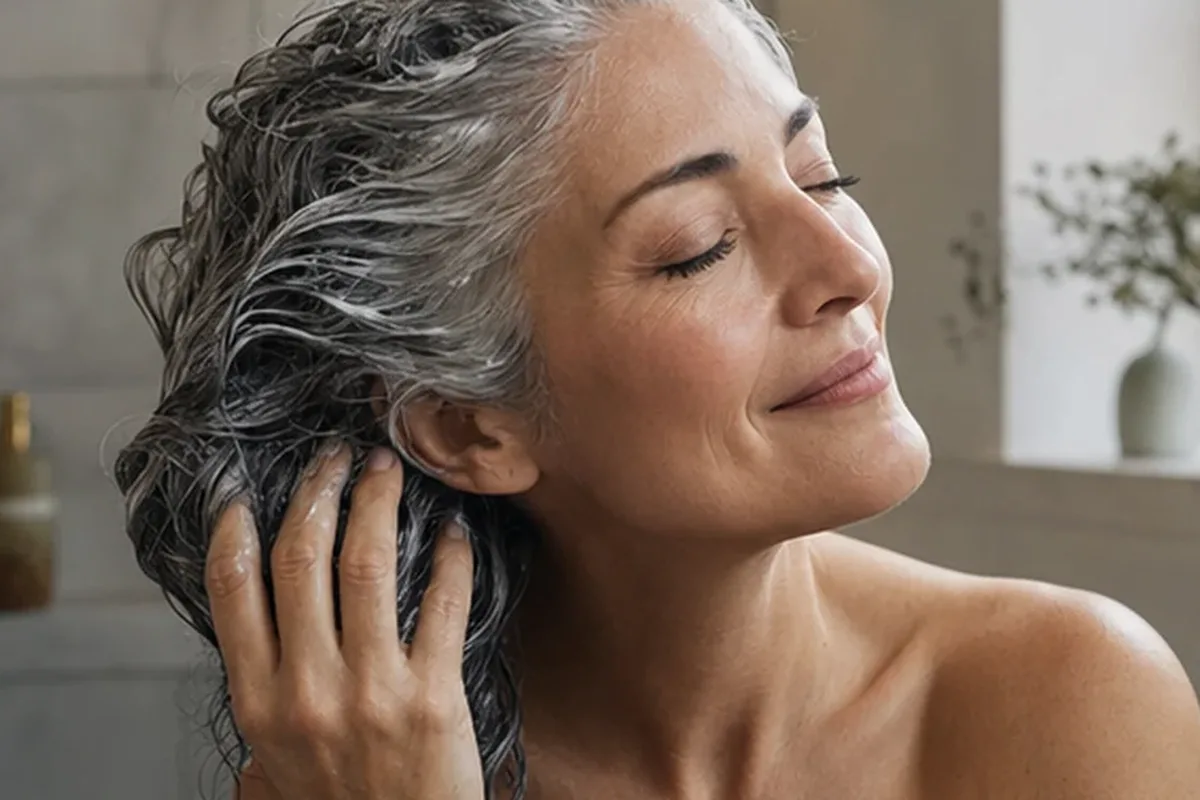 Authentischer Wohlfühlmoment passend zum Beauty-Thema Haartrockner für strapaziertes Haar
