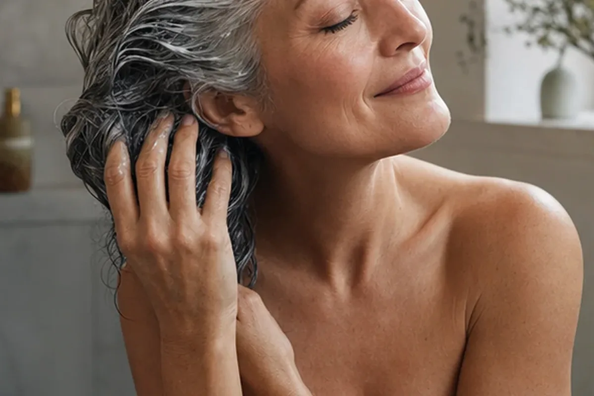 Authentische Beauty-Routine passend zum Thema Mildes Shampoo für empfindliche Kopfhaut