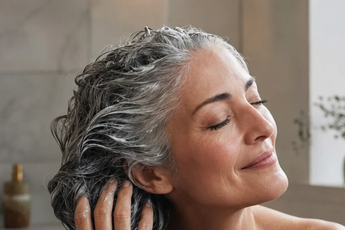 Authentische Beauty-Routine passend zum Thema Silbershampoo für feines Haar