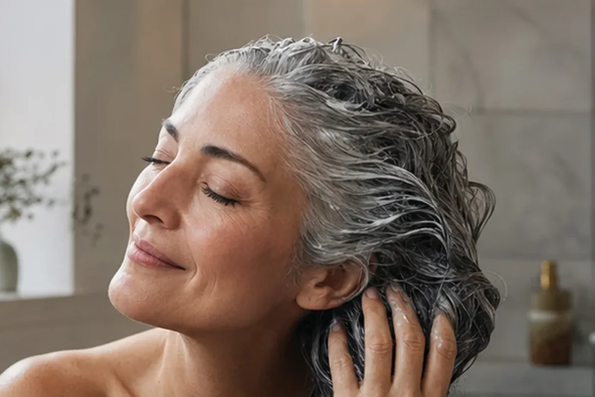 Hochwertige Beauty-Inszenierung zu Auswahlkriterien für Silbershampoo für feines Haar